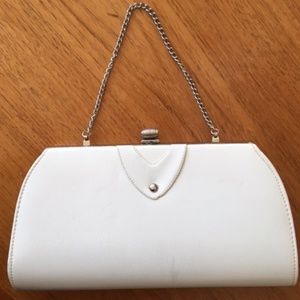 Vintage Art Deco white vinyl clutch purse